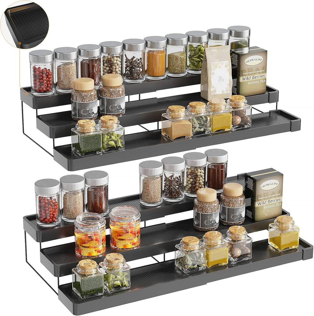 2 Pack Expandable Spice Rack Organizer for Cabinet - 3 Tier Adjustable Cabine...