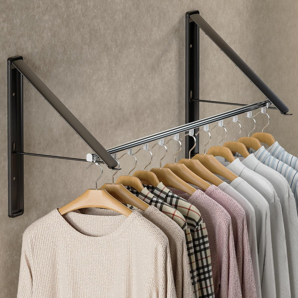 Dr.DJ Clothes Drying Rack with Rod, Wall-Mounted Retractable & Foldable C...