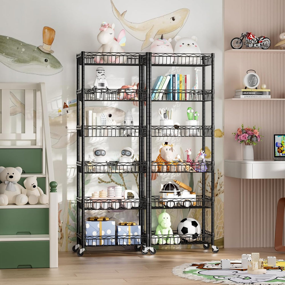 Basket Shelves Closet Rack with Wheels Metal Pantry Wire Shelf Unit