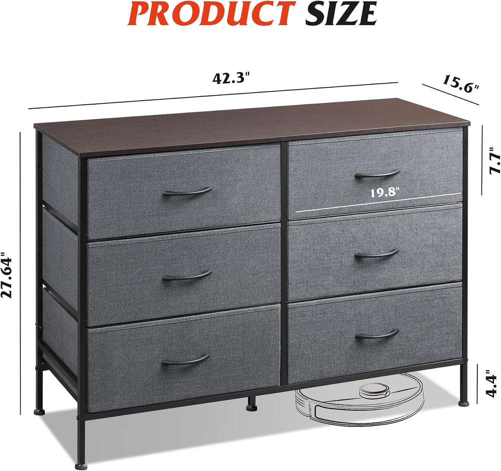 WLIVE Dresser for Bedroom with 6 Fabric Drawers, Dark Grey
