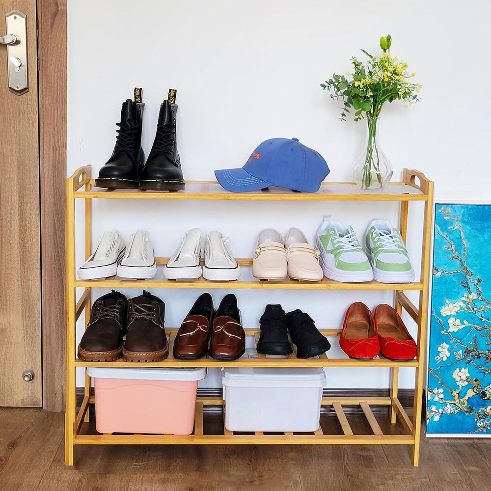 Bamboo Shoe Rack 4 Tier Shoe Organizer for Closet Entryway Shoe Shelf for Hom...