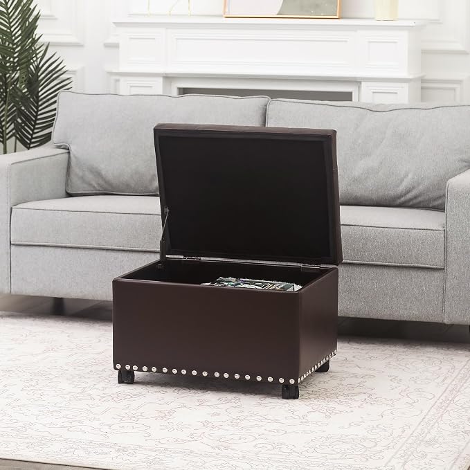 Leather Storage Ottoman Bench