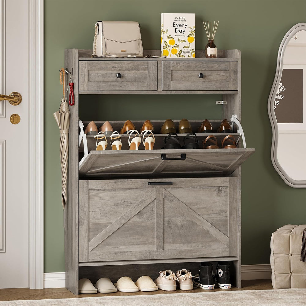 BORNOON Shoe Storage Cabinet for Entryway, Farmhouse Narrow Shoe Cabinet with...