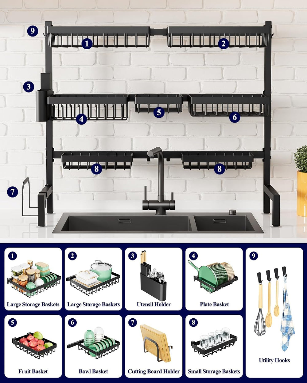 Kitsure Adjustable Over The Sink Dish Drying Rack, 31.5" -39.4" x 3...