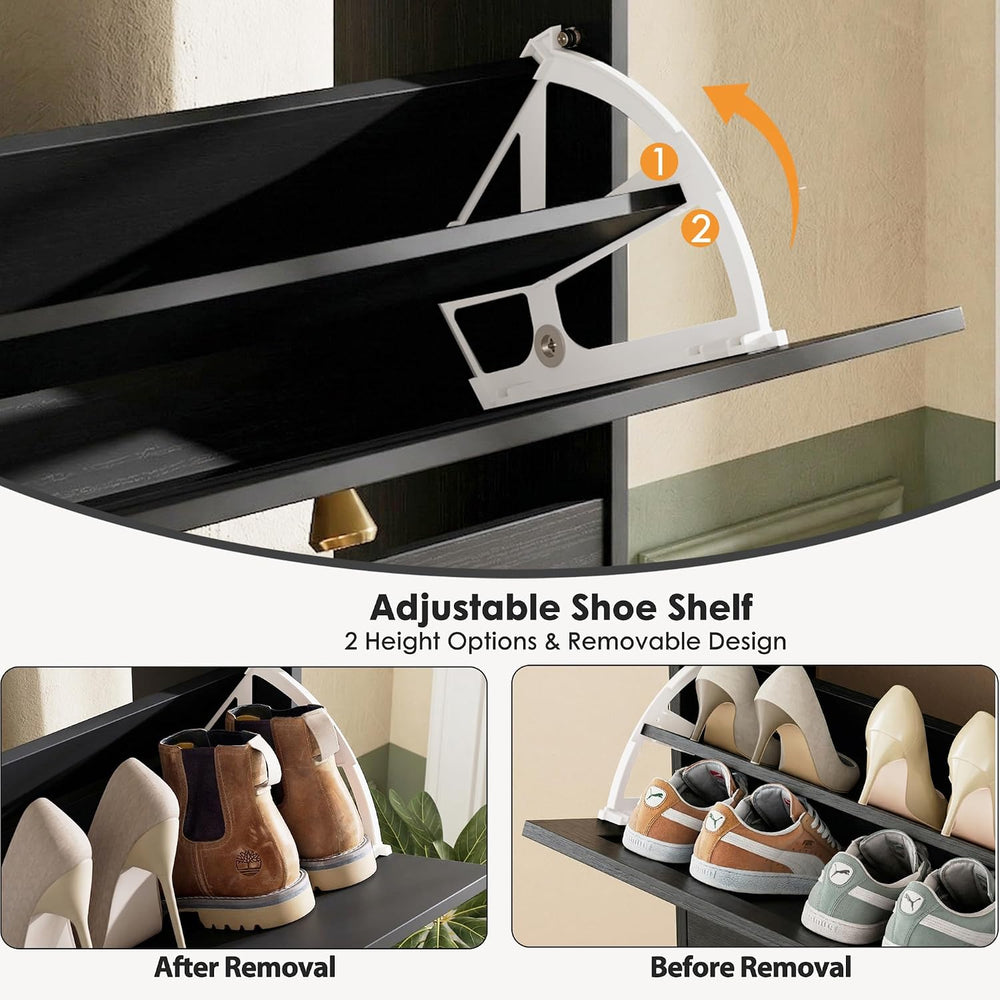Nicetree Shoe Storage Cabinet with 2 Flip Drawer, Narrow Slim 2-Tier Shoe Org...