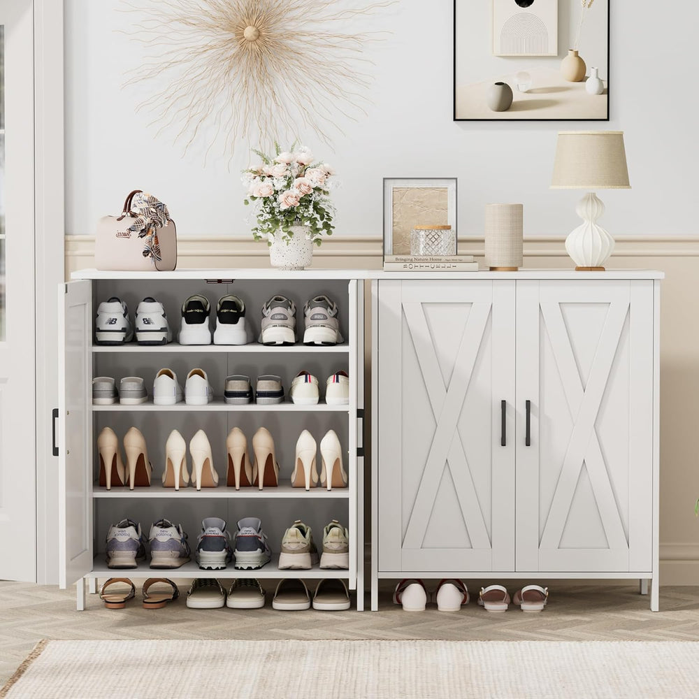 Homleke Farmhouse Shoe Cabinet with 2 Barn Doors & Wood Legs