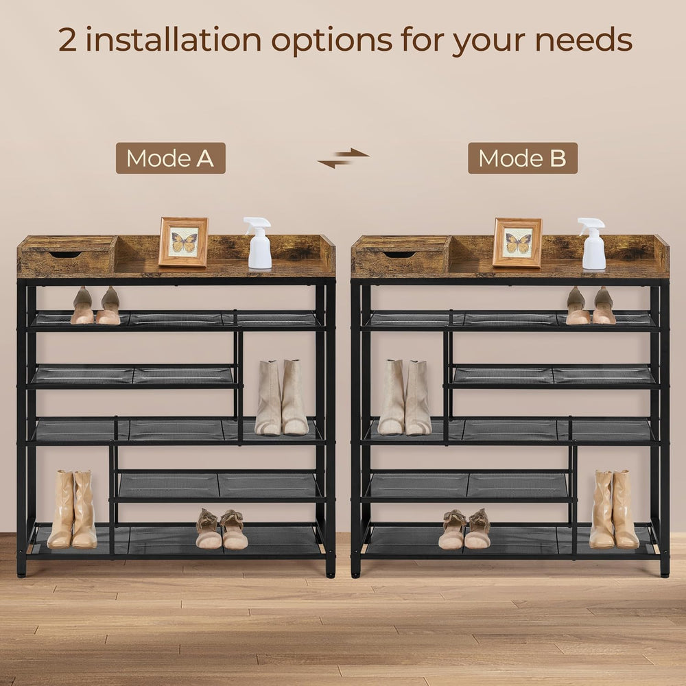 Yaheetech 6-Tier Shoe Rack with Storage Drawer for Entryway, Rustic Brown