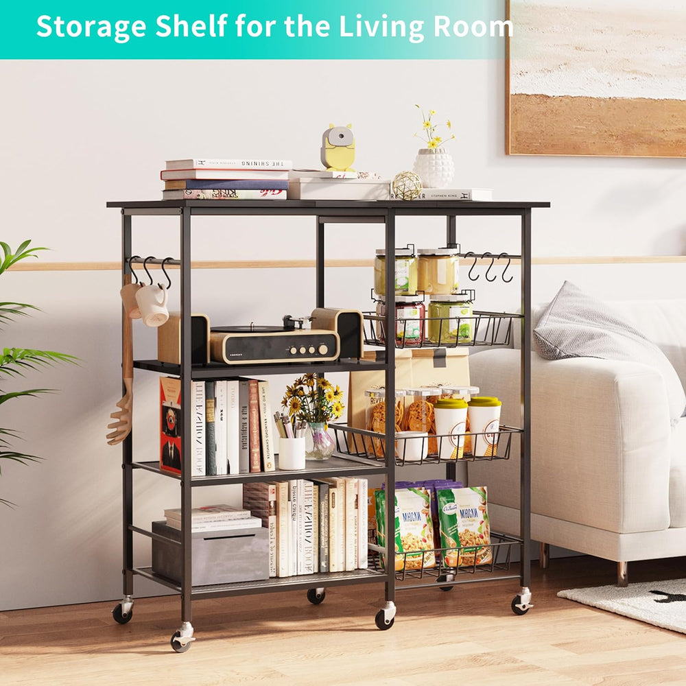 HapiRm Rolling Kitchen Microwave Cart - 4 Tier Microwave Table Stand with Pul...