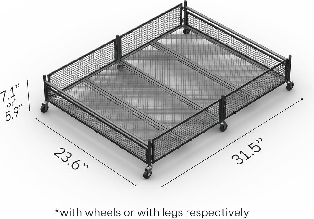Under Bed Storage with Wheels, Large 65L, Heavy Duty Metal, Holds 70lb