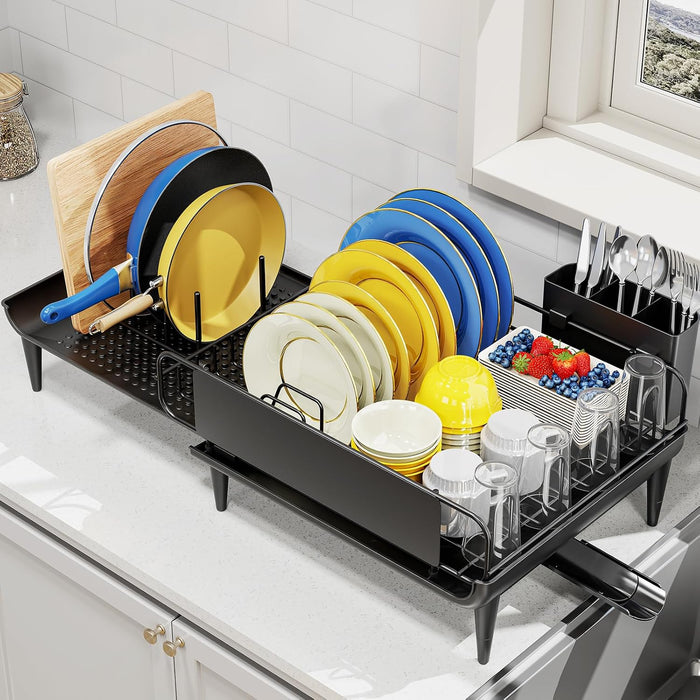 Urackify Expandable Dish Drying Rack for Kitchen Counter with Drainboard