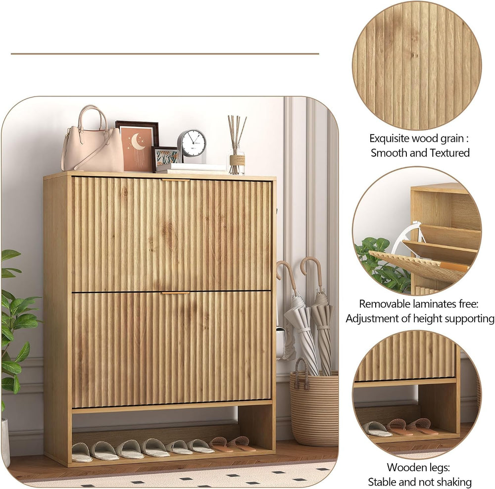 IDEALHOUSE Shoe Cabinet Storage with 2 Flip Drawers, Modern Freestanding Orga...