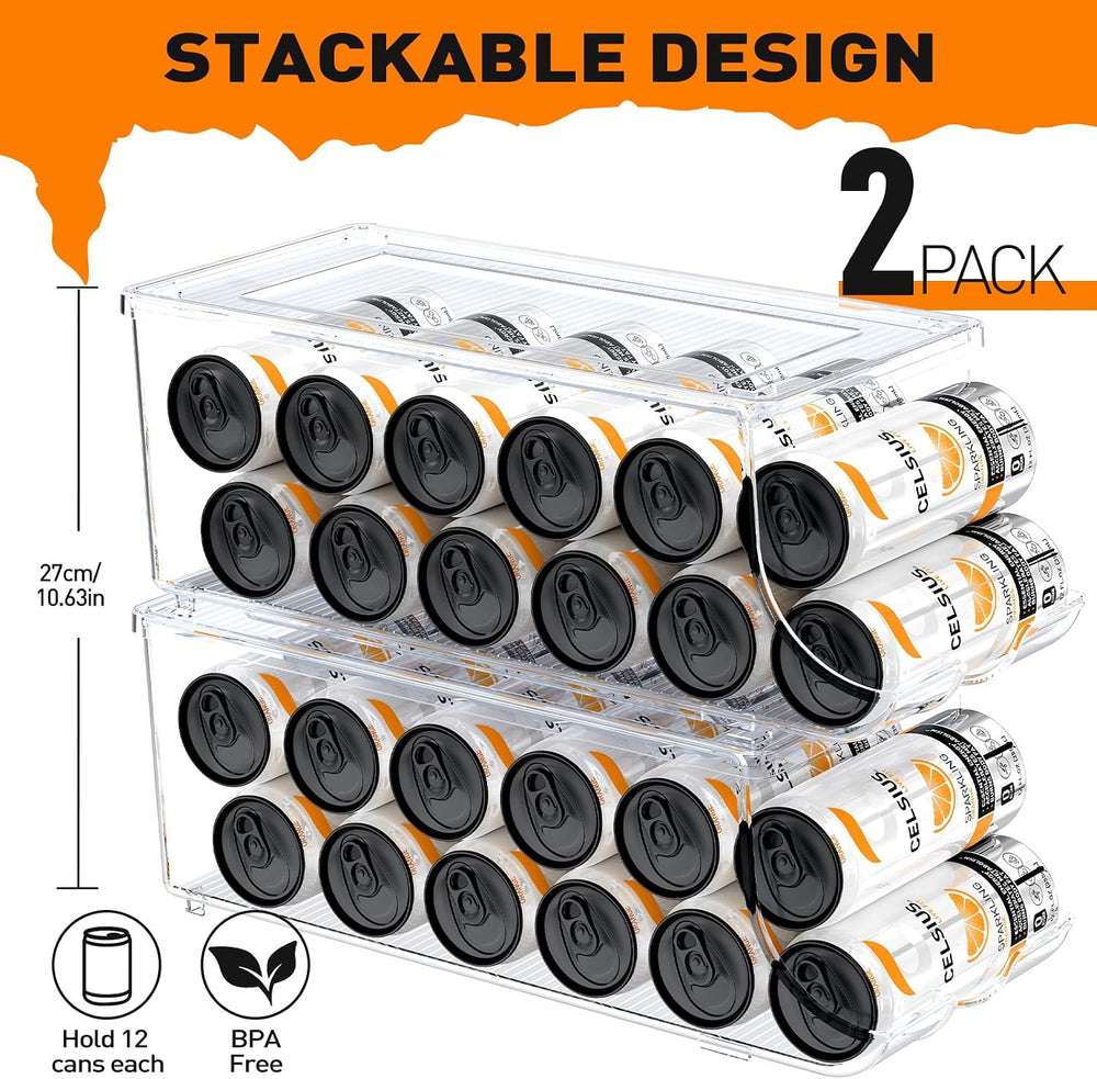 SCAVATA 2 Pack Skinny Can Organizer for Refrigerator, Stackable Tall Skinny S...