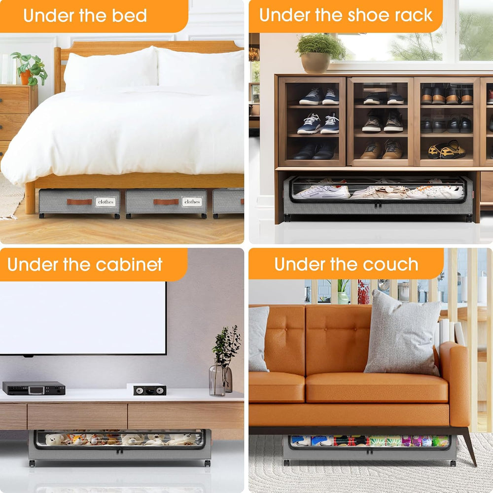 Under Bed Storage with Wheels 3Pack Storage Containers with Clear Window