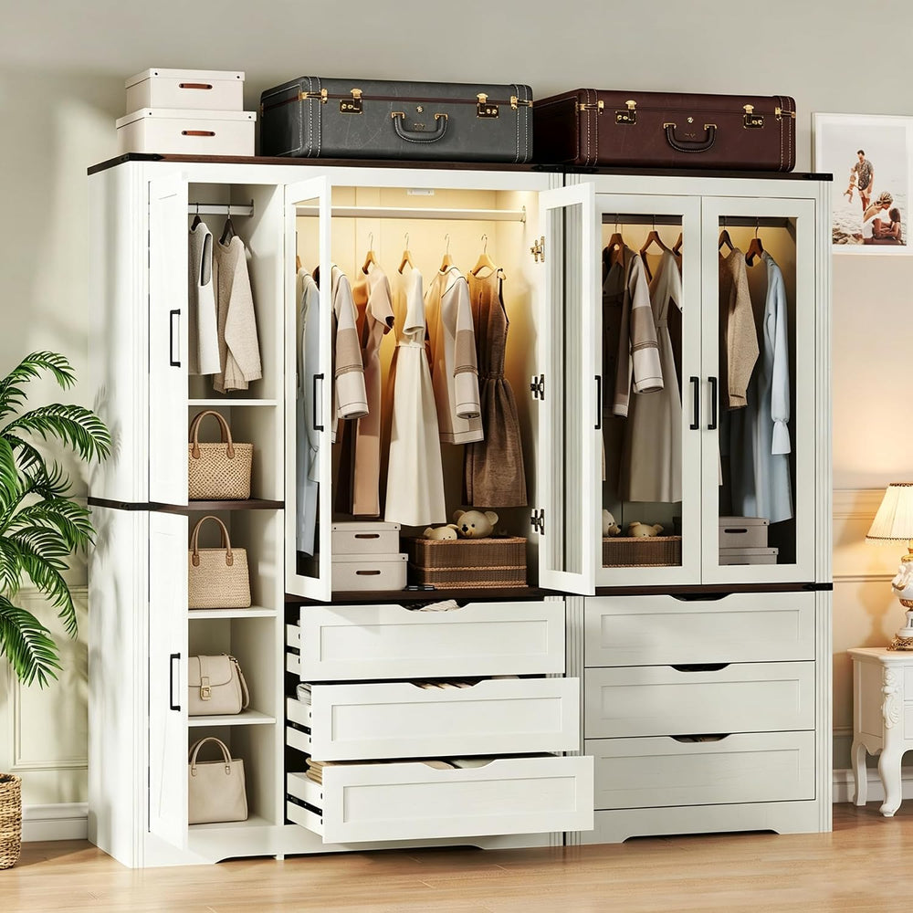 Concho 73'' Farmhouse 4 Doors Armoire Wardrobe Closet Antique White