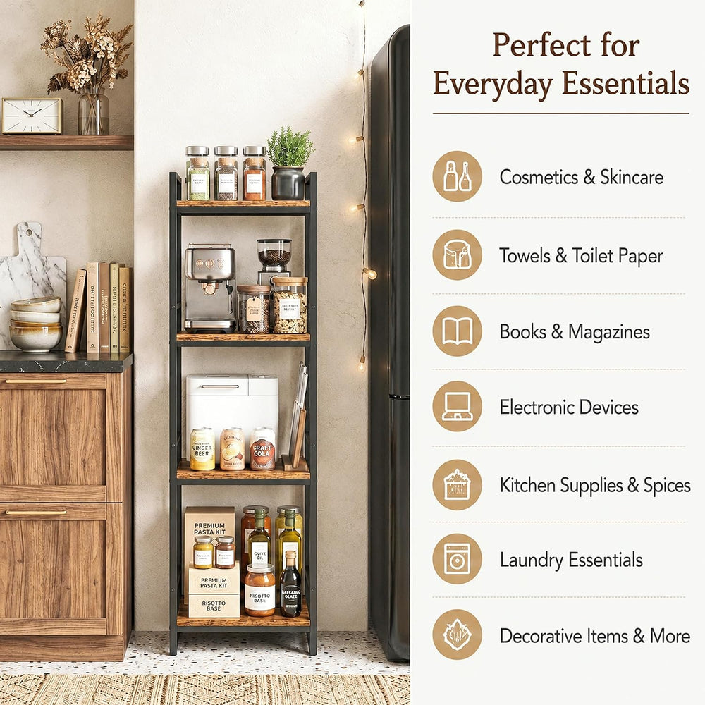 BYFU 4 Tier Bathroom Storage Open Shelf Rustic Brown Metal Corner Rack