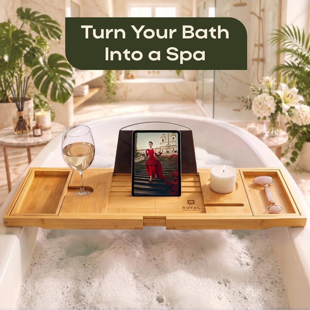 ROYAL CRAFT WOOD Premium Foldable Bathtub Tray Caddy - Wood Bath Tray for Tub...