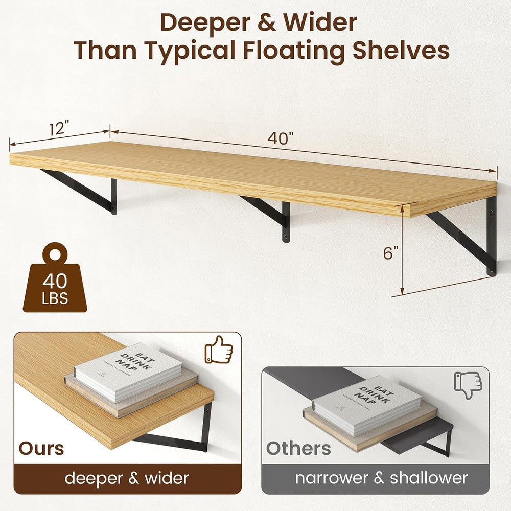 Axeman Deep Floating Shelves - 40 Inch Floating Shelves Set of 2-12 Inch Deep...