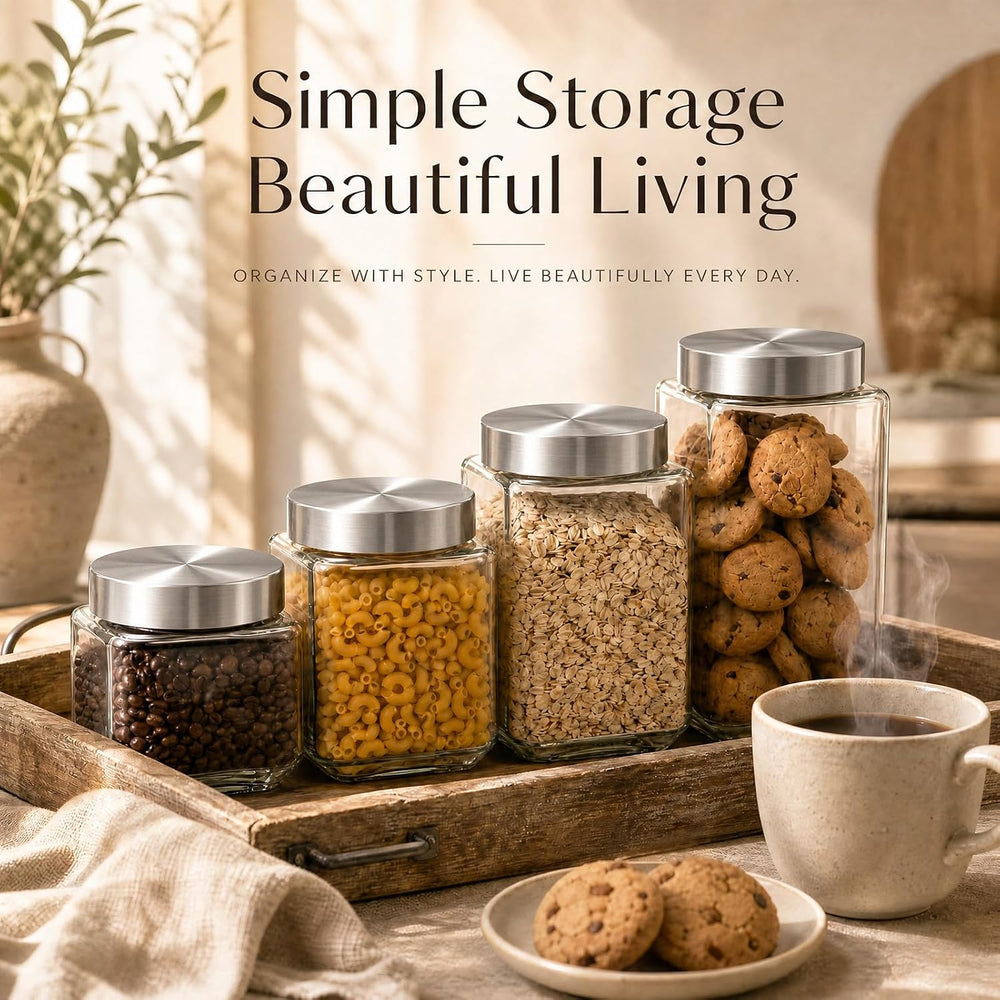 Canisters Set For The Kitchen, 4 Pack Glass Storage Containers With Lids