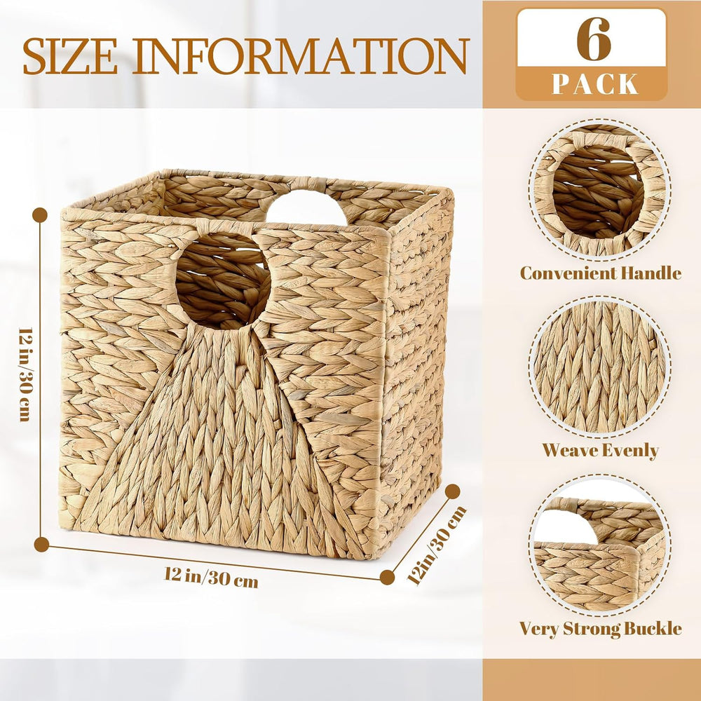Jinei 6 Pcs Water Hyacinth Storage Baskets 12"x12"x12" Wood Color
