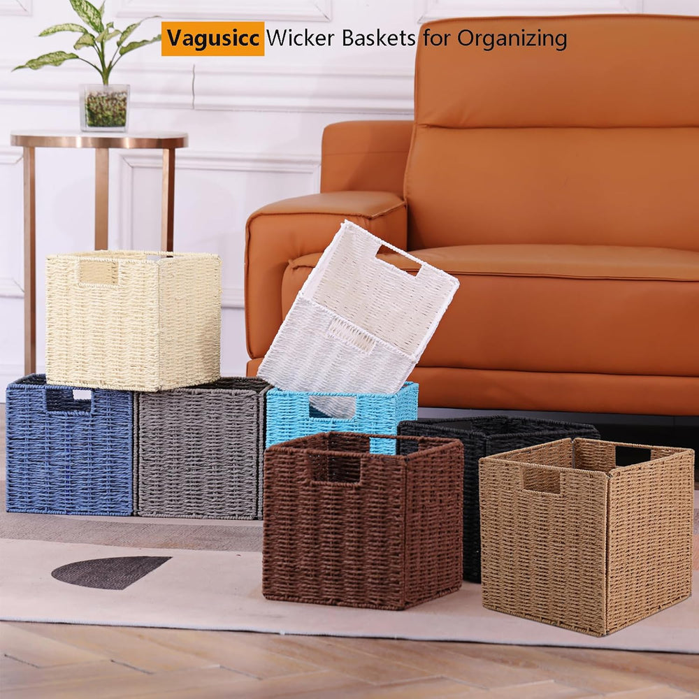 Vagusicc Wicker Storage Basket, Set of 2 Hand-Woven Paper Rope Storage Basket...