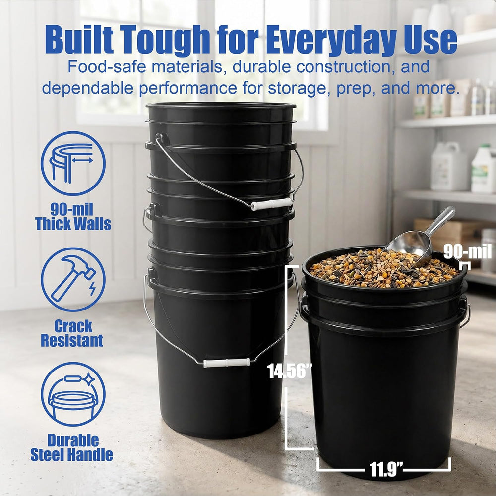 ePackageSupply 5 Gallon Bucket - Food Grade Bucket Lid Not Included, Black
