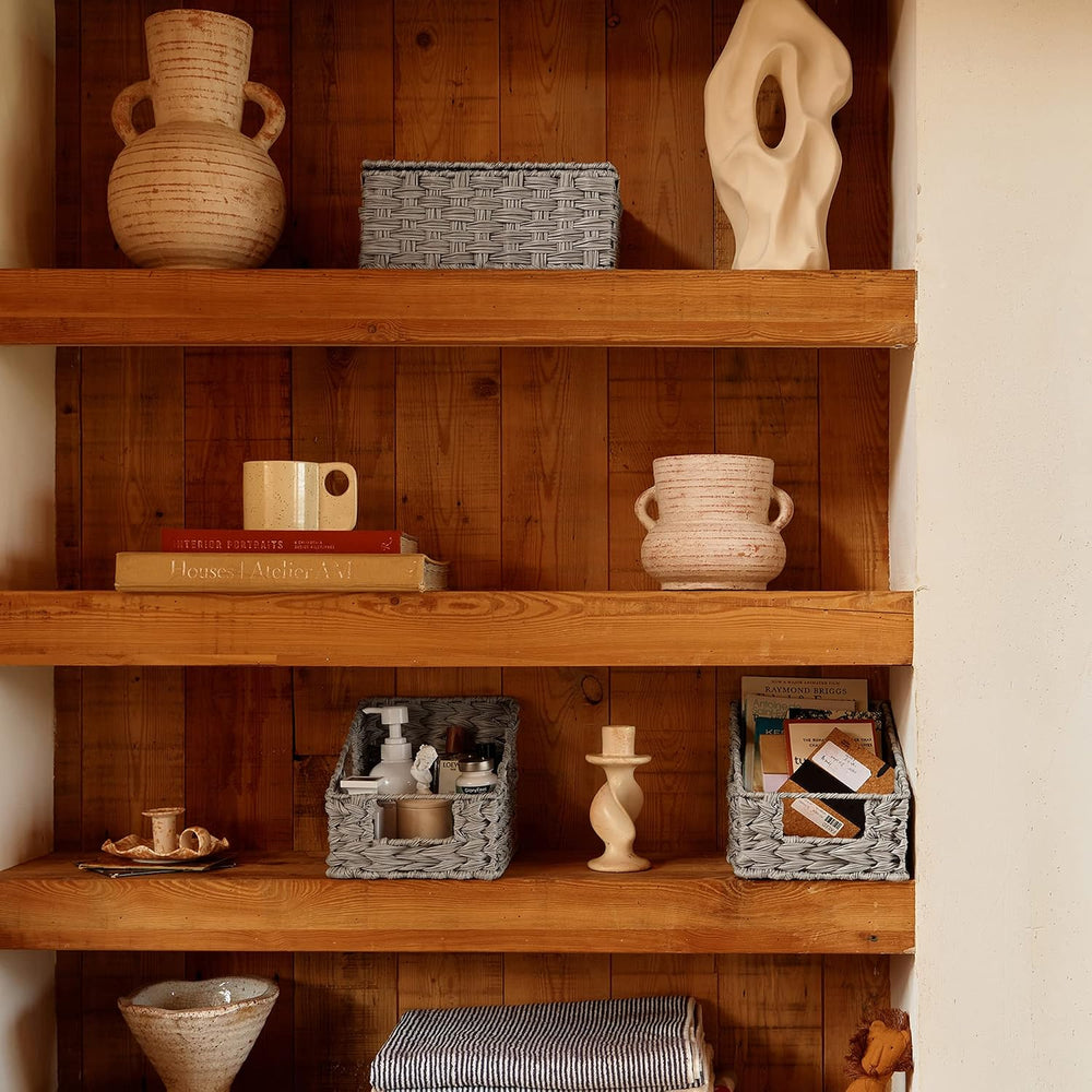 GRANNY SAYS Wicker Basket with Lid, Wicker Storage Baskets for Shelves