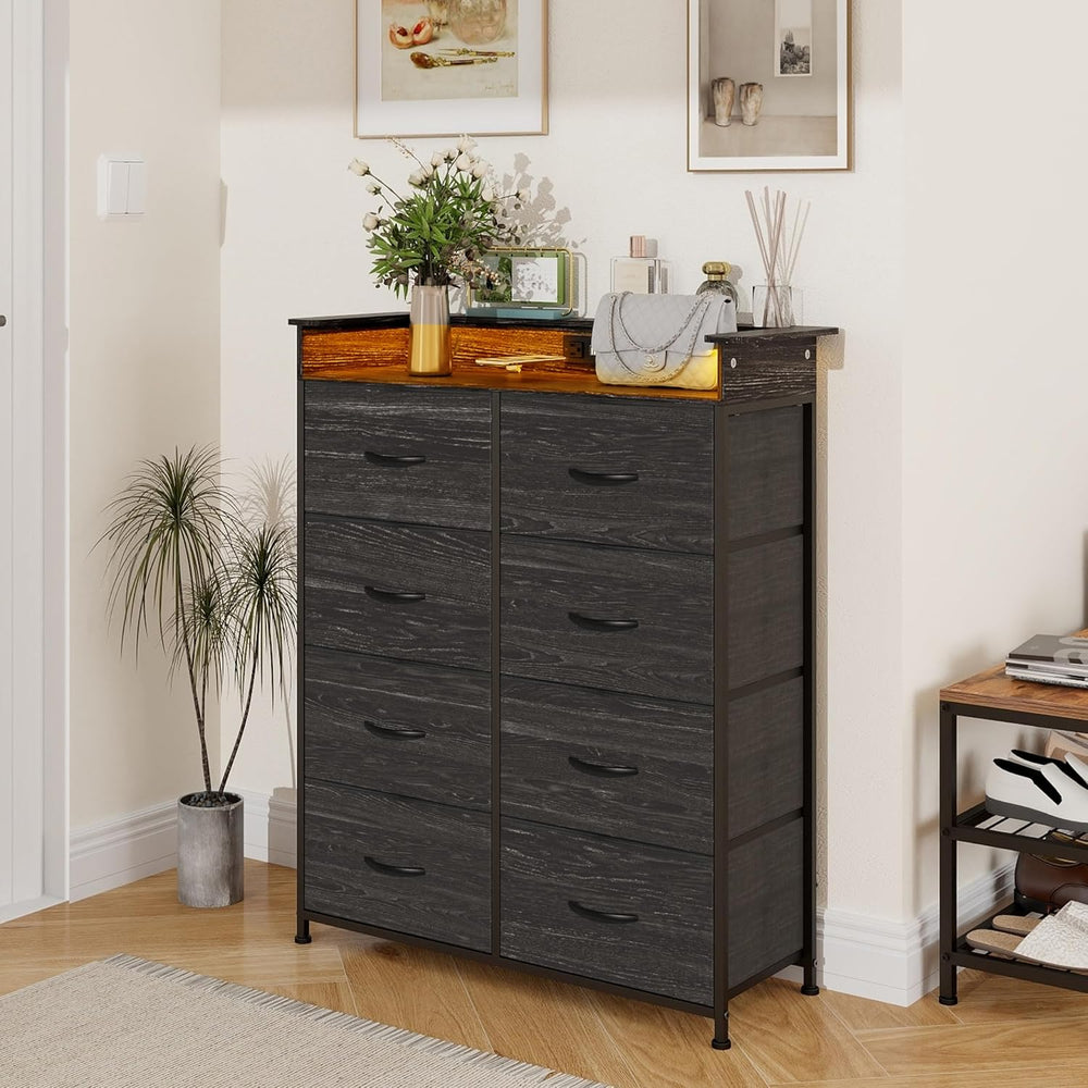 Fabric Dresser for Bedroom with LED Light and Charing Station Tall Dressers w...