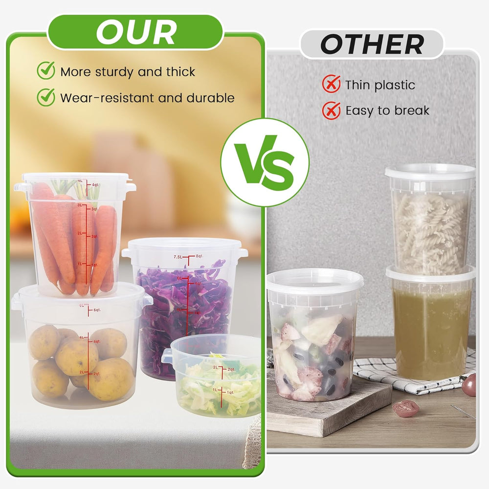 BIEAMA 4 Pack 8 Qt Round Food Storage Containers with Lids, Translucent PP