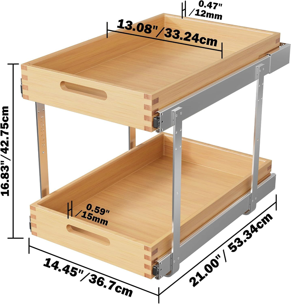 15"W x 21"D 2 Tier Pull Out Drawers for Cabinets, Farmeless&Farme