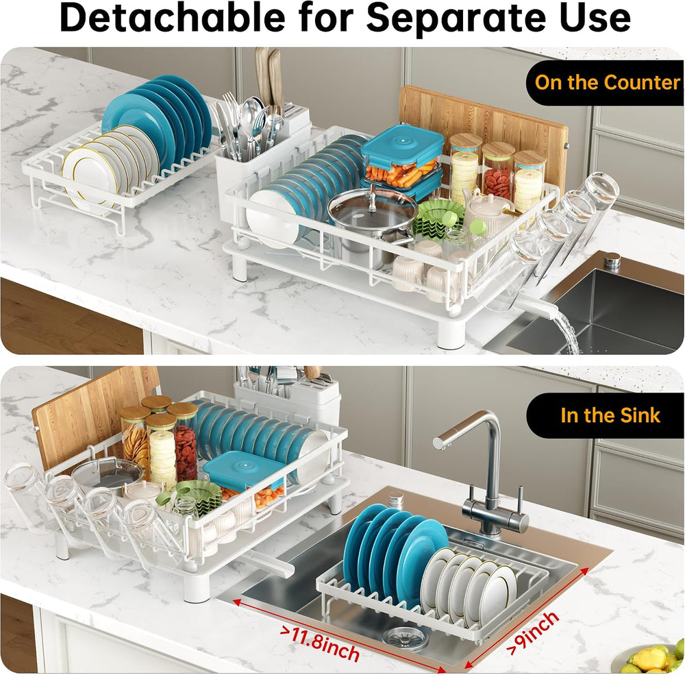 Large 2 Tier Detachable Dish Drying Rack for Kitchen Counter,White