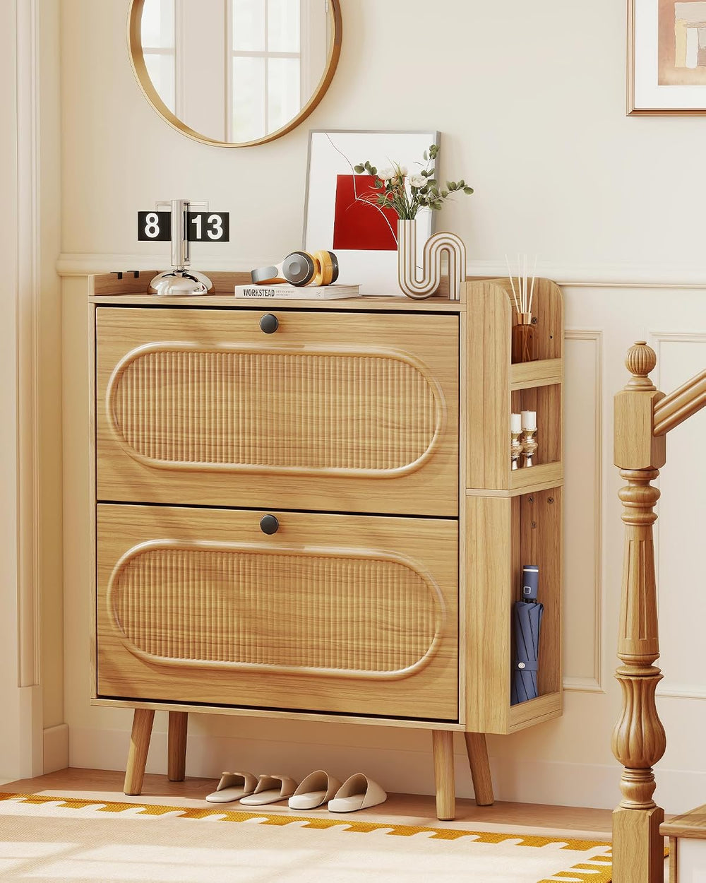 Turosur Shoe Cabinet Storage for Entryway, Adjustable Side Rack, Rustic Oak