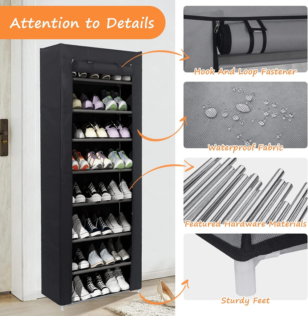 10 Tier Shoes Rack with Dustproof Cover, Shoe Storage Cabinet, Shoe Organizer...