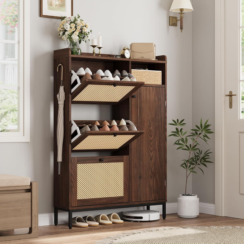 Garvee Shoe Cabinet with 3 Flip Drawers and 4-Tier Shoe Storage Cabinet, Free...
