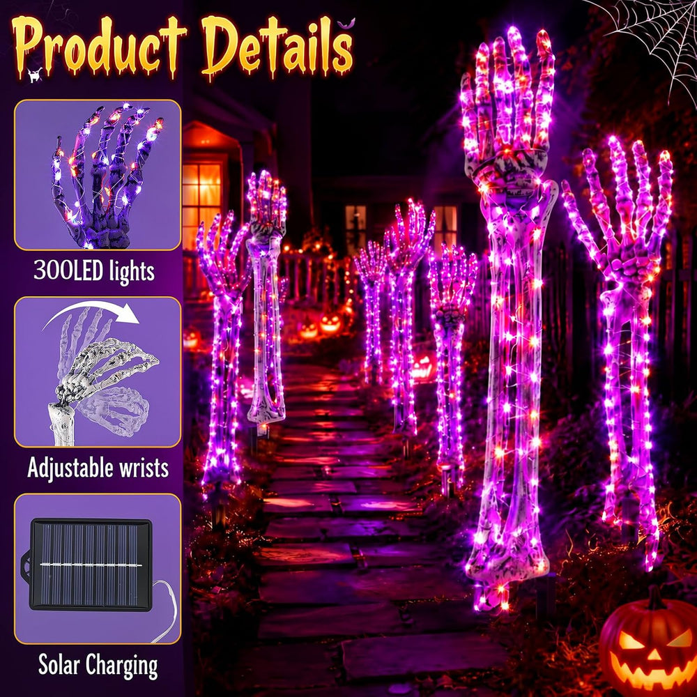 Solar Halloween Yard Decorations 10 Light up Skeleton Arms 500 LEDs 8 Modes