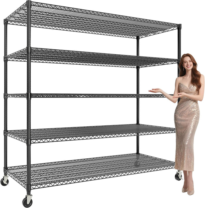 Garvee 3300LBS 5 Tier Metal Shelving with Wheels,82"H Storage Shelves,Black