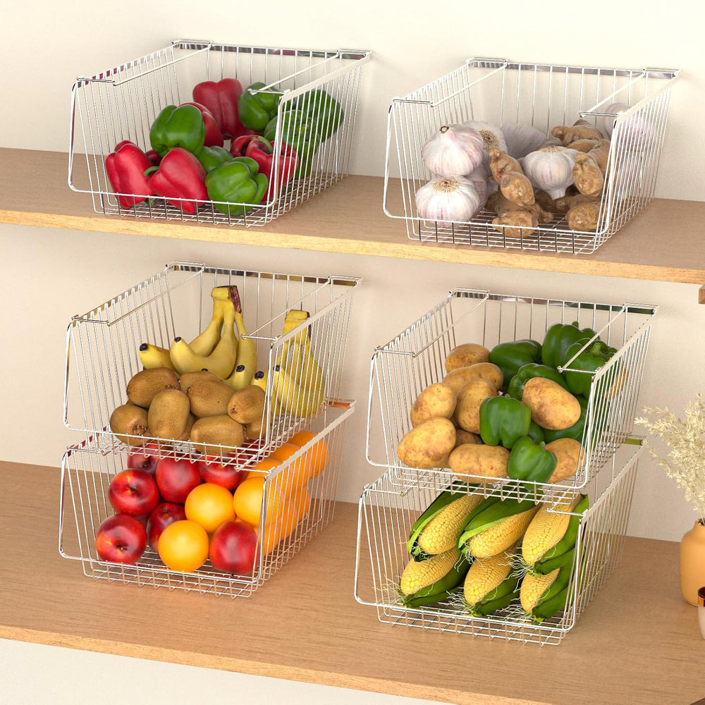 Wire Storage Baskets Stackable Refrigerator Organizer Bins Sturdy Metal Wire ...