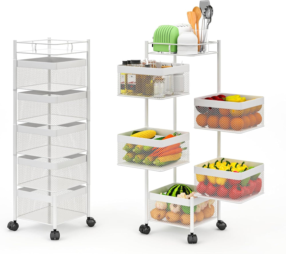 Fruit Basket for Kitchen No Assembly,Rotating Kitchen Storage Rack,Bathroom S...