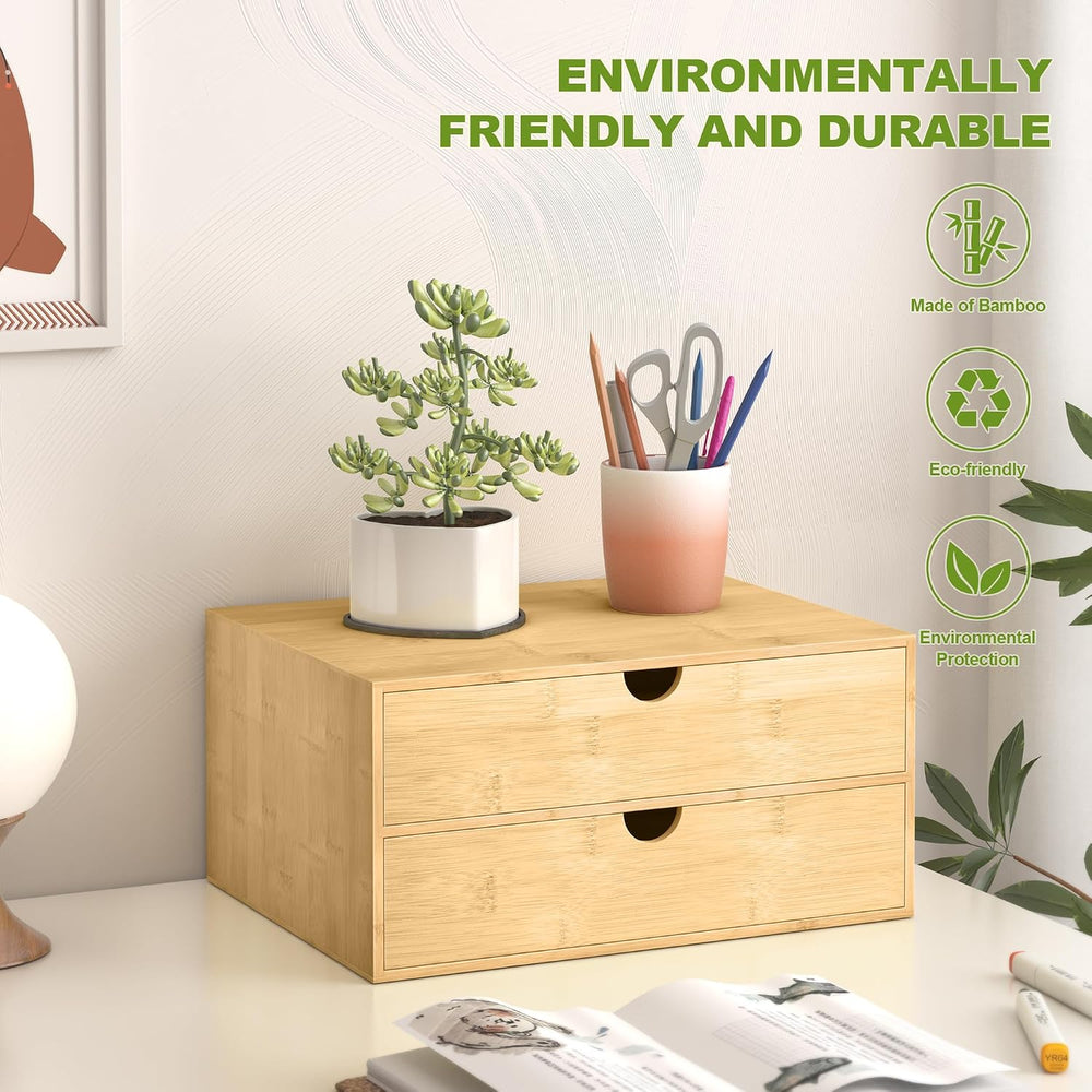 Bamboo Desk Drawer Organizer, Large Desktop Organizer with Drawers Tabletop S...