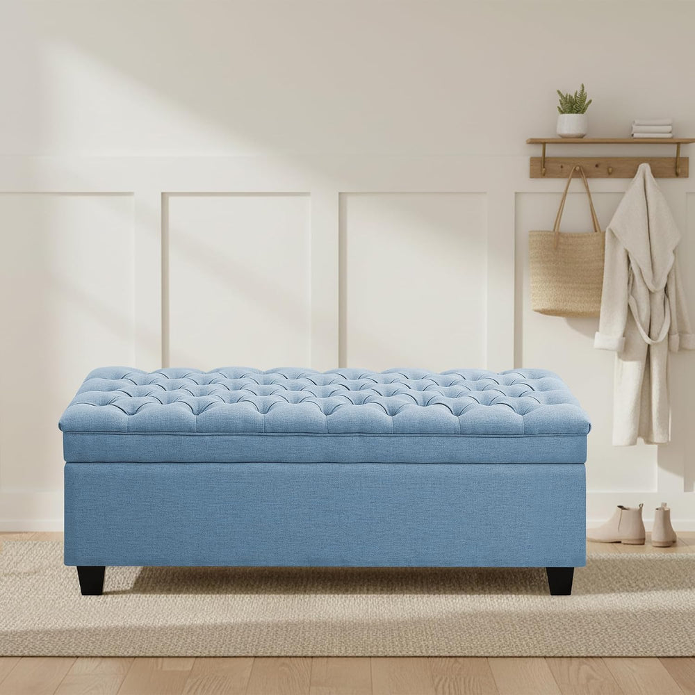 50" Storage Ottoman Bench, Rectangular End of Storage Bench, Upholstered...