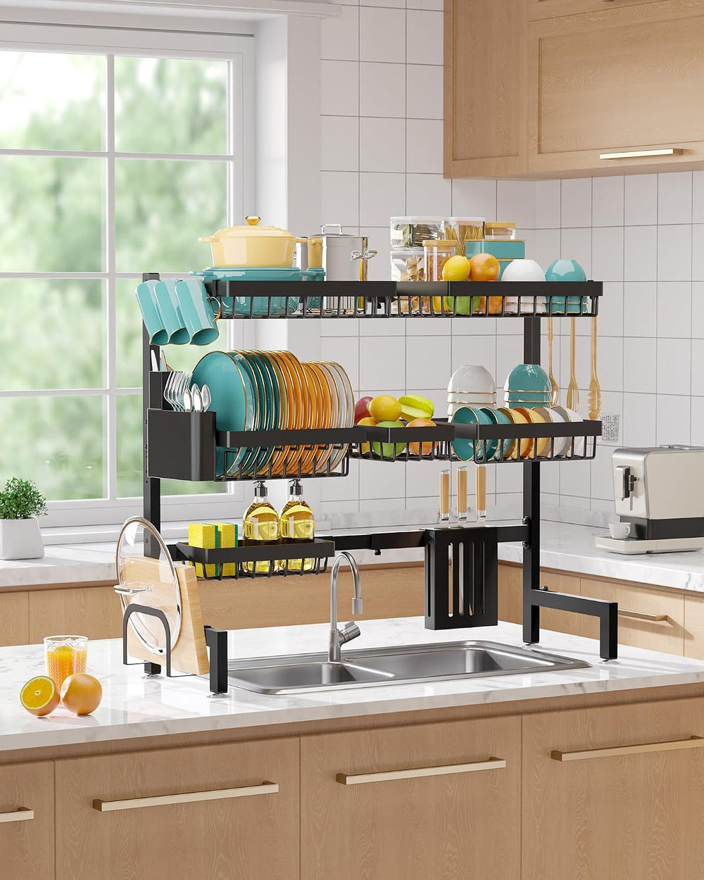 Sakugi Over The Sink Dish Drying Rack - Adjustable 3 Tier XX-Large Capacity S...