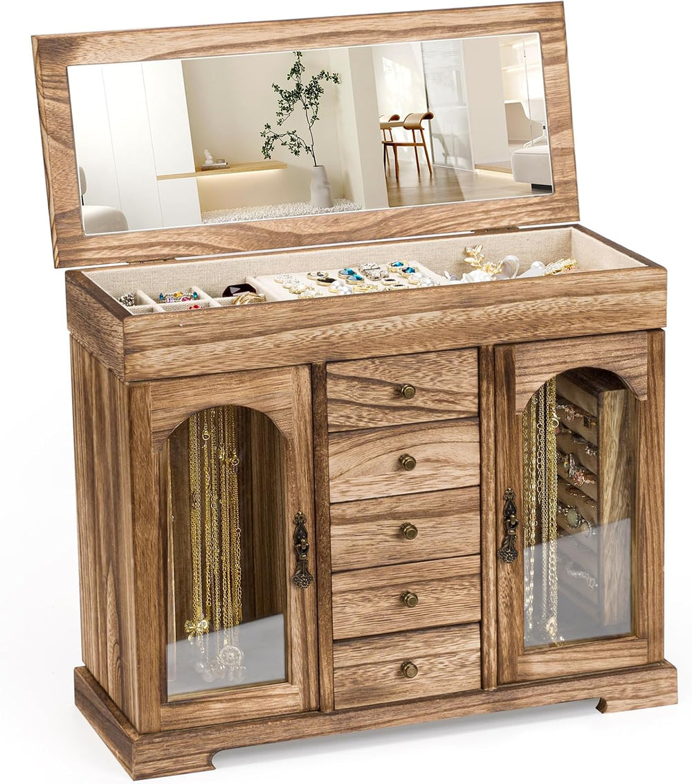 Miratino Jewelry Box for Women Girls, Rustic Wooden Jewelry Organizer Box wit...