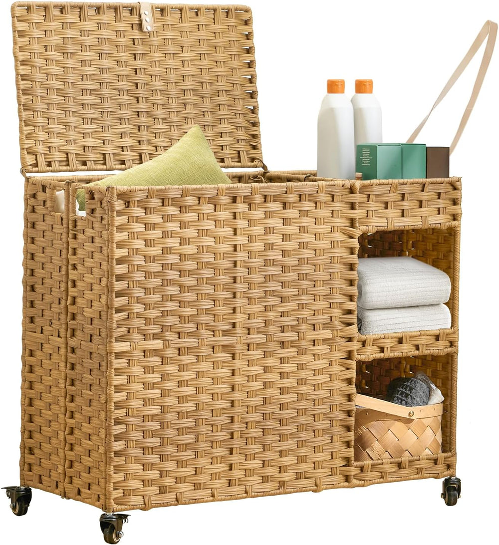 Laundry Hamper with Wheels, 42.3 Gal.(160 L) Laundry Sorter with Shelves, Rat...