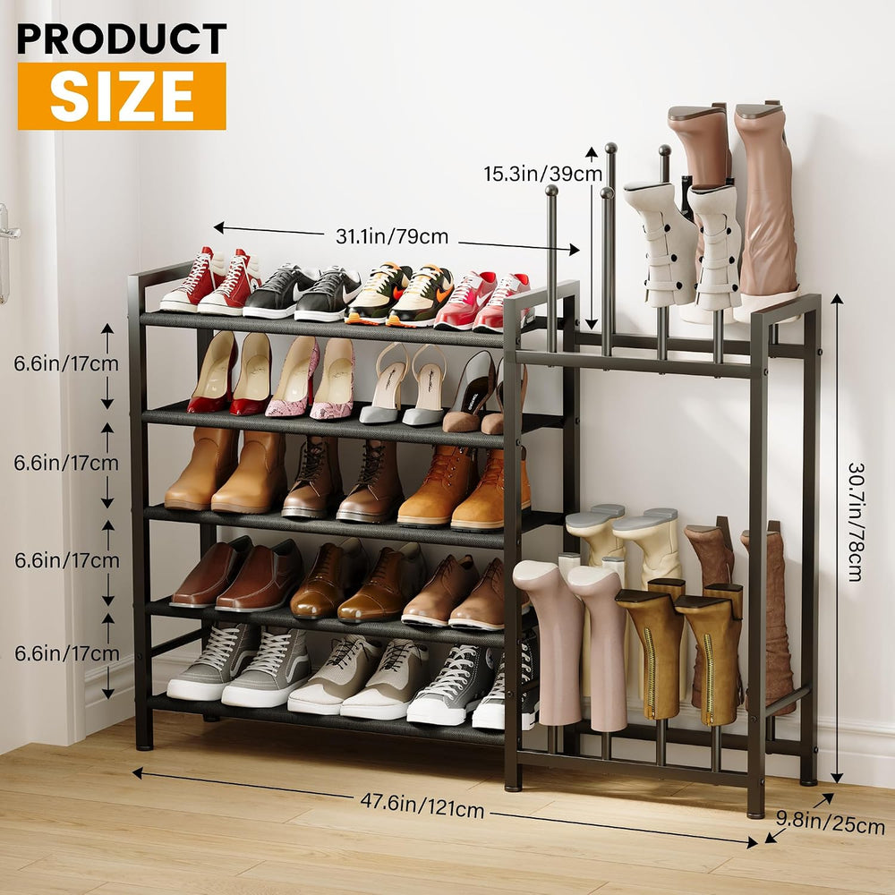 5-Tier Boot Rack with Shoe Storage Shelves, Large Capacity Shoe Organizer