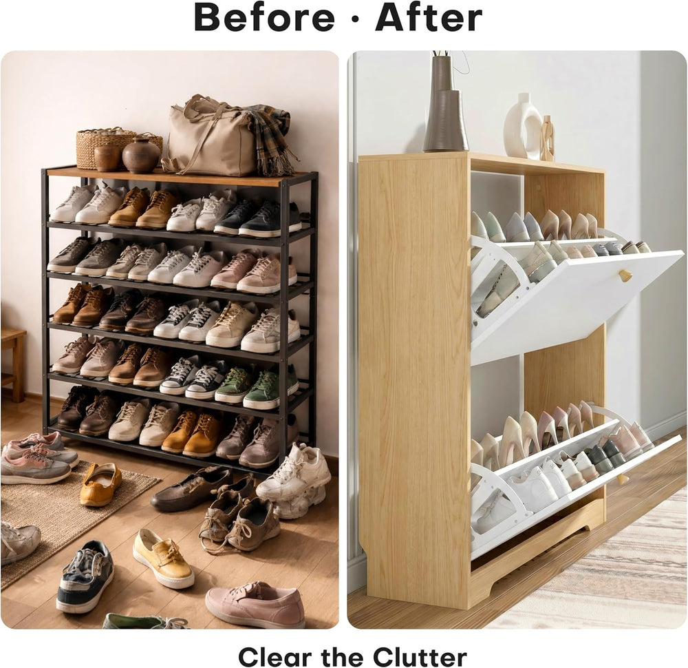 Nicetree Shoe Cabinet with 2 Flip Drawers, Narrow Shoe Organizer Cabinet, Fre...