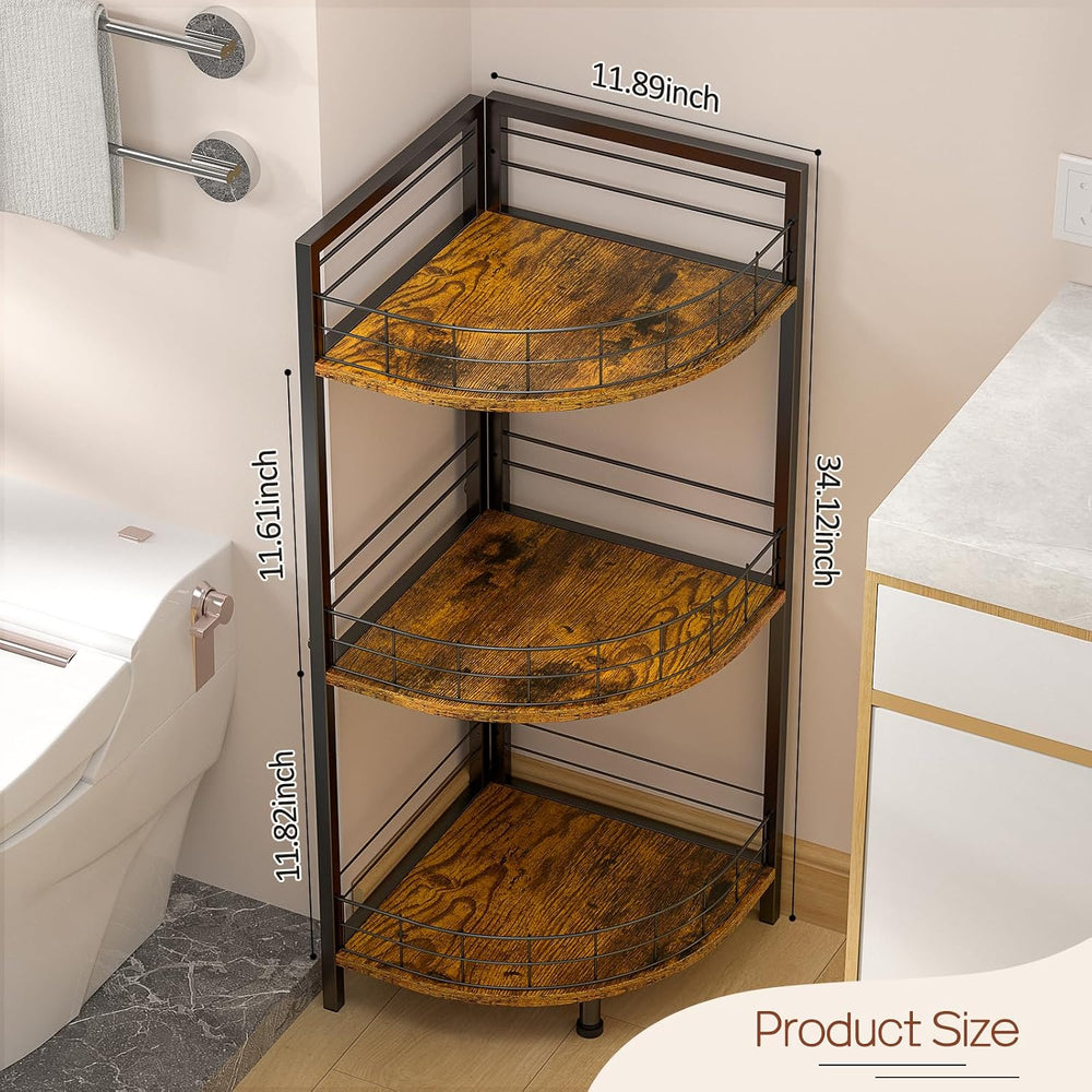 DAOUTIME Bathroom Standing Shelf, 3 Tier Corner Stand, Free-Standing Shelf Un...