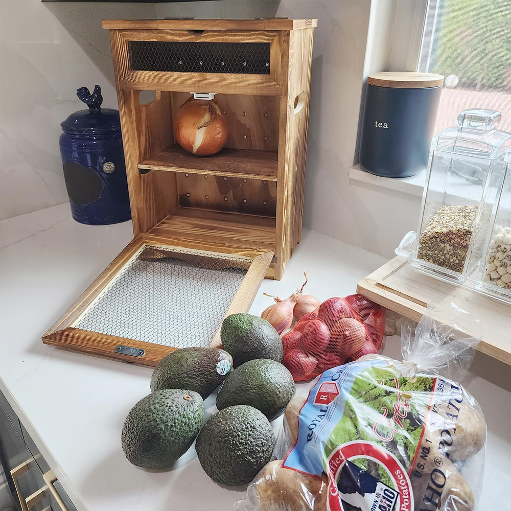 Ikee Design Free Assemble Wood Countertop Potato and Onion Storage Cabinet