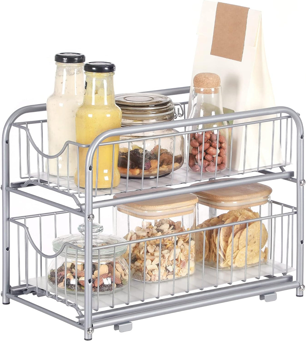 SONGMICS 2-Tier Under Sink Pull Out Organizer, Kitchen Bathroom Spice Rack