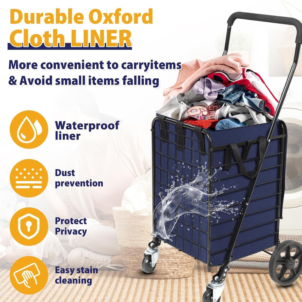 Kiffler Foldable Shopping Cart with Waterproof Basket Liner & 360° Swivel...