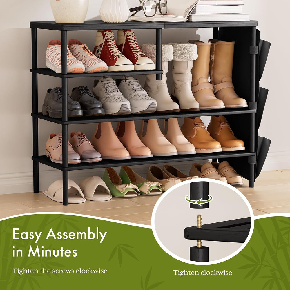 Bamboo Shoe Rack, 4 Tiers Shoe Organizer for Closet, Shoes Storage for 20-24 ...