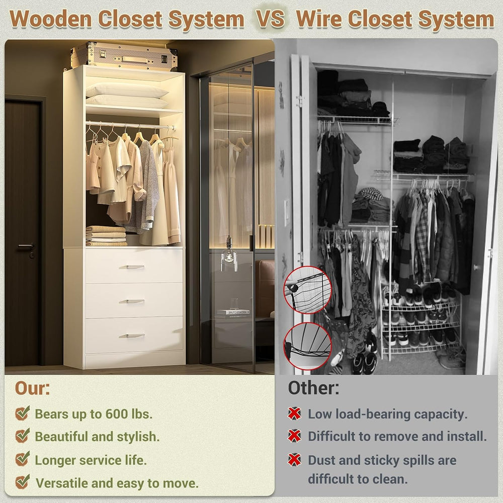Besiost Closet Systems with 6 Wood Drawers, Closet System Set of 2